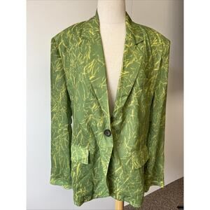 YCH Green Yellow All Over Print Single Button Blazer Size Medium